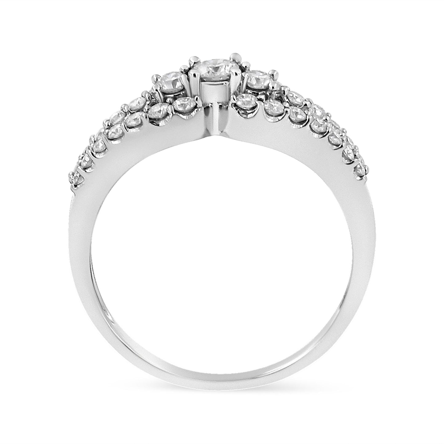 10K White Gold Round Cut Diamond Three Stone Ring - Size 6