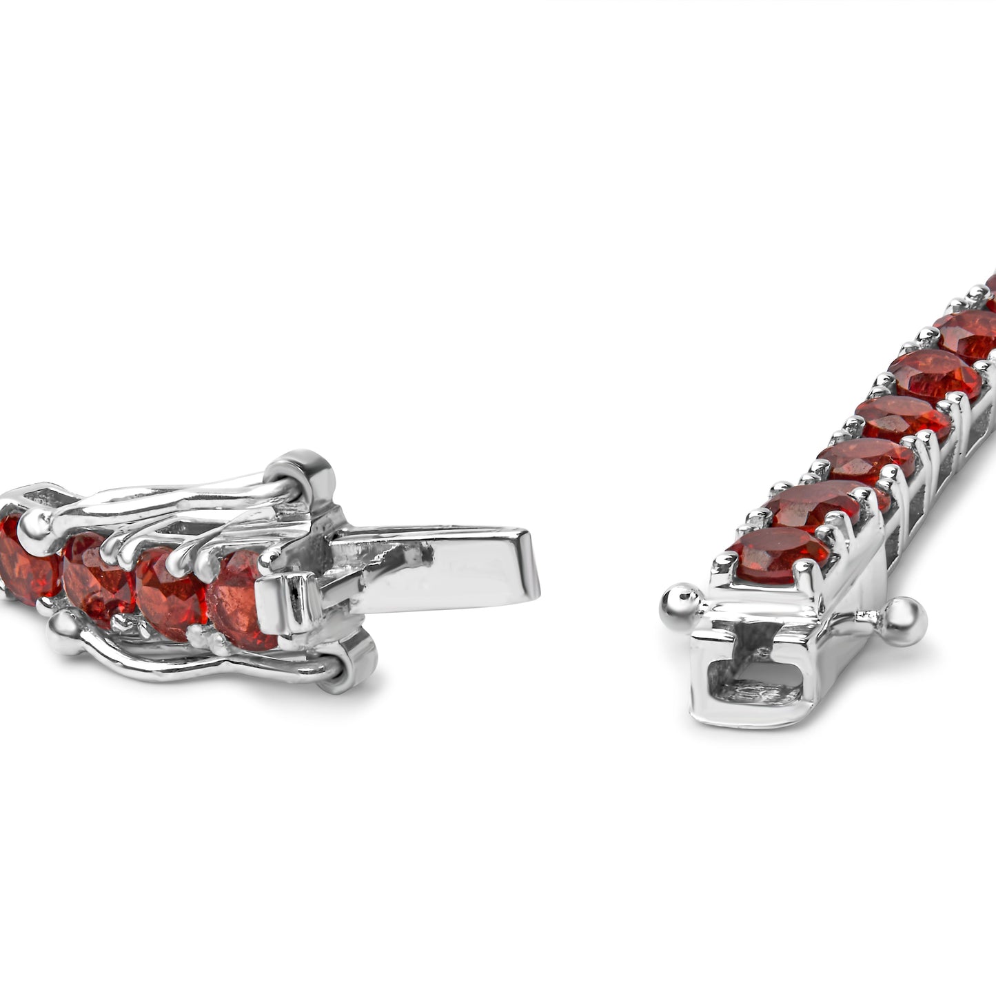 Bracelet de tennis en argent sterling .925 avec grenats orange créés - 7,25"