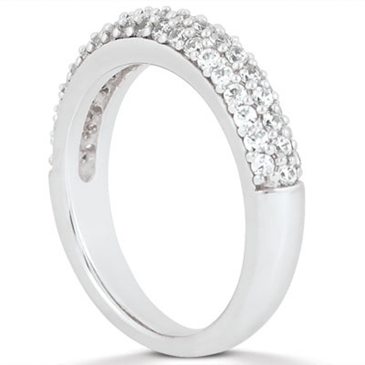 Anillo de boda de diamantes micro-pavé de triple fila en oro blanco de 14k