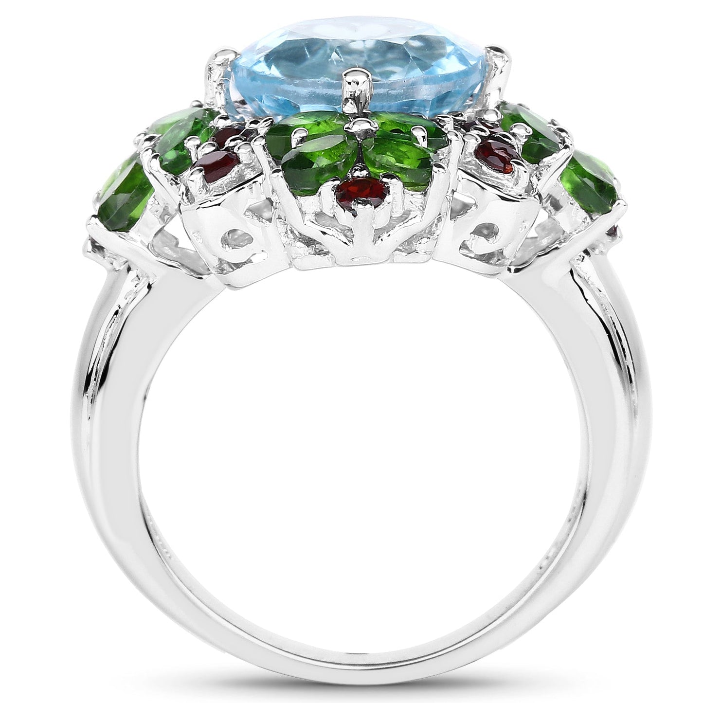 Bague de fiançailles en argent sterling .925 avec topaze bleue de 5,76 carats et grenat