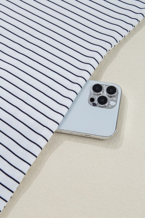 White Striped Round Neck Short Sleeve Mini Dress Casual & Playful Everyday Look Dress - Korvel