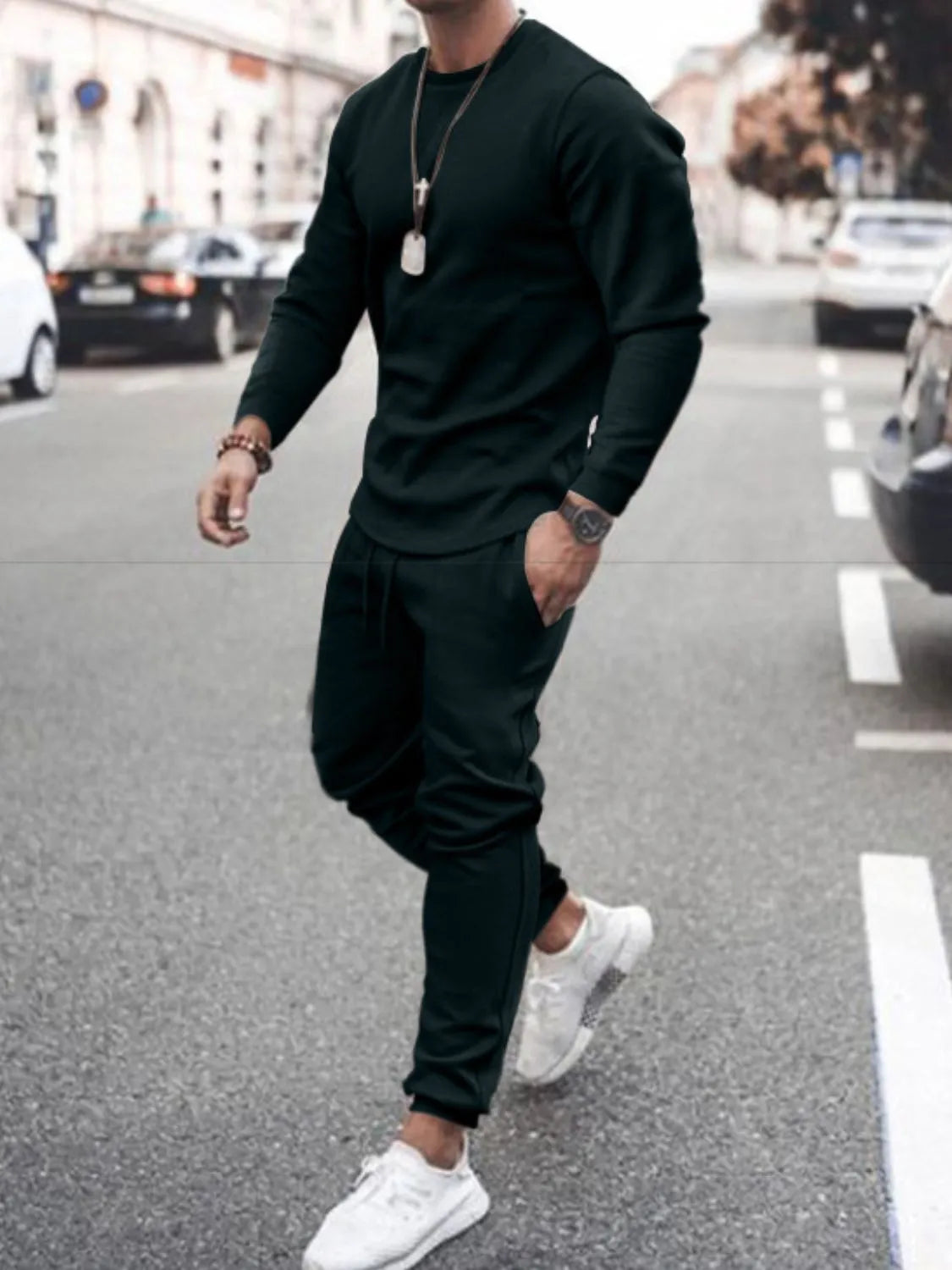 Ensemble haut à col rond à manches longues et pantalon grande taille pour hommes