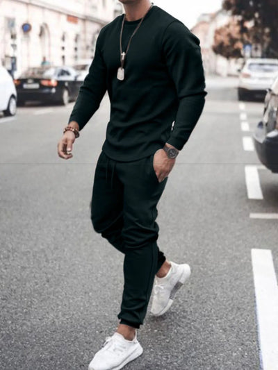 Ensemble haut à col rond à manches longues et pantalon grande taille pour hommes