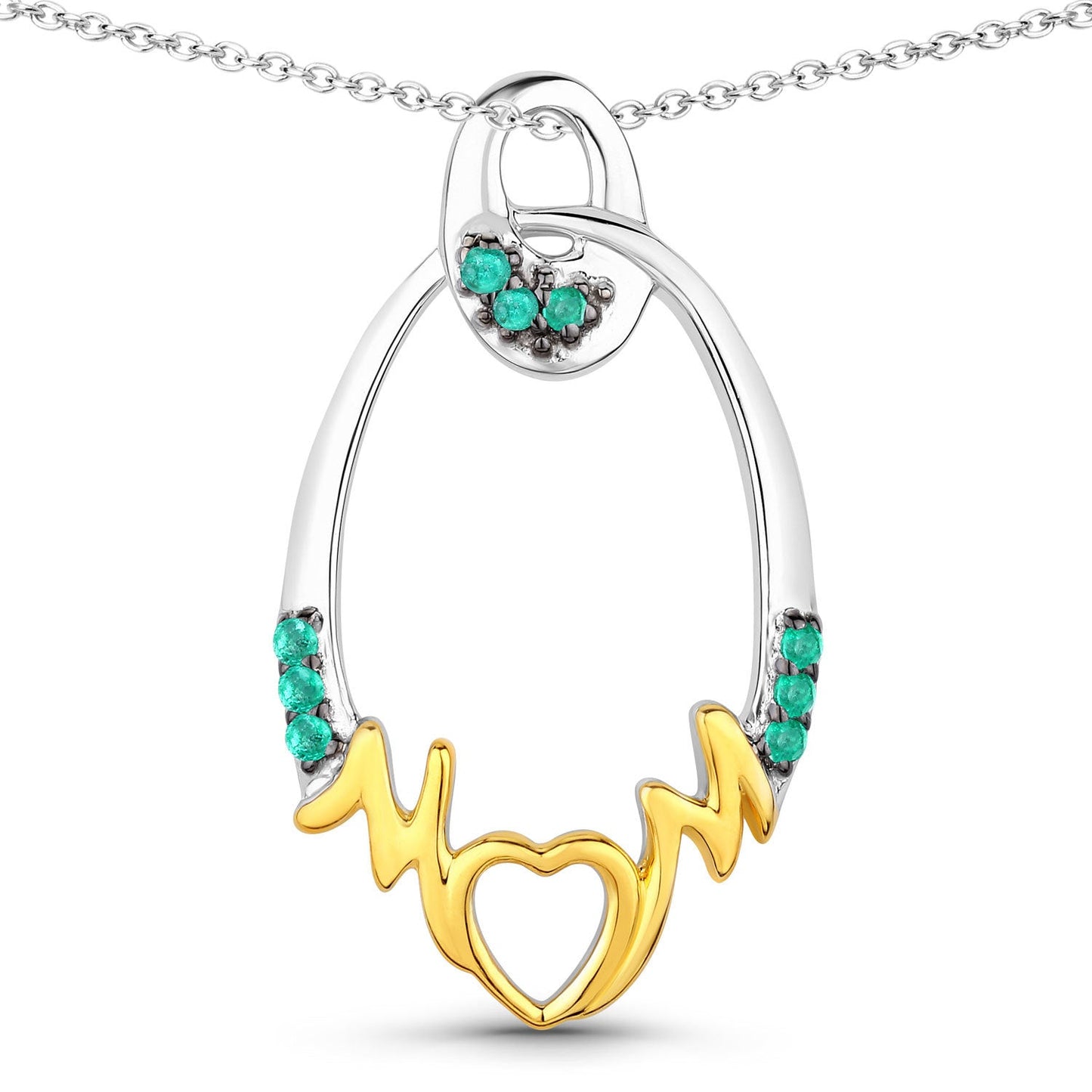 Pendentif en argent sterling .925 avec émeraude véritable de 0,15 carat