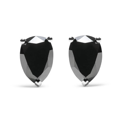 14K White Gold Pear Cut Black Diamond Stud Earrings