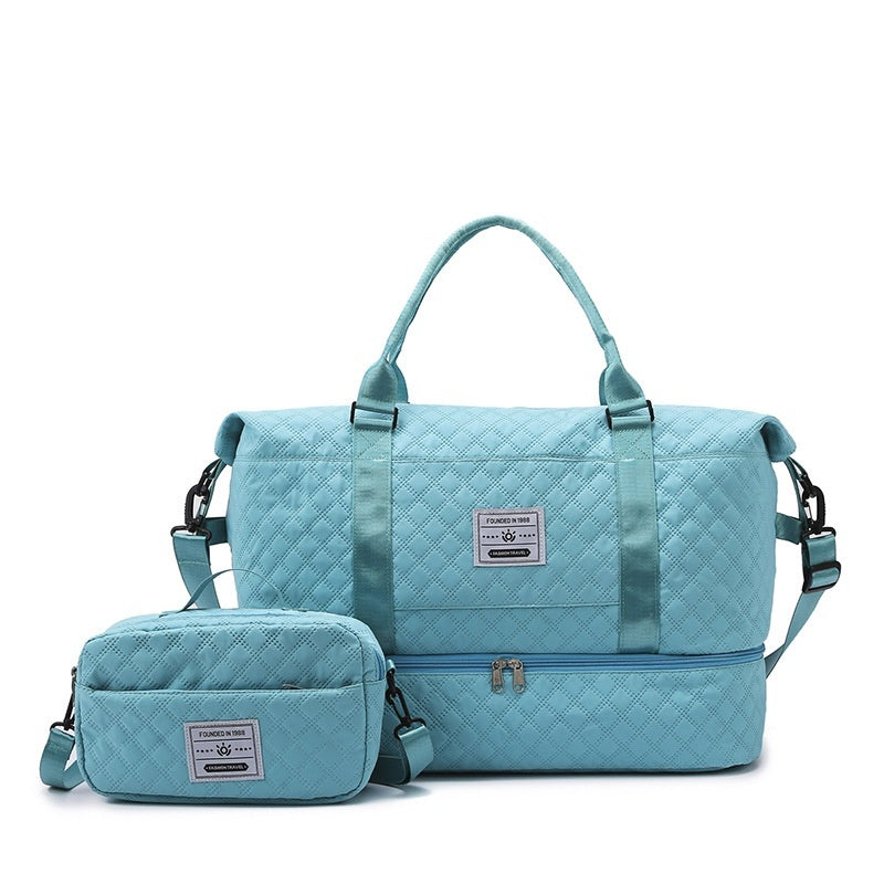 Large-Capacity Quilted Travel Duffel Bag with Embroidered Handle