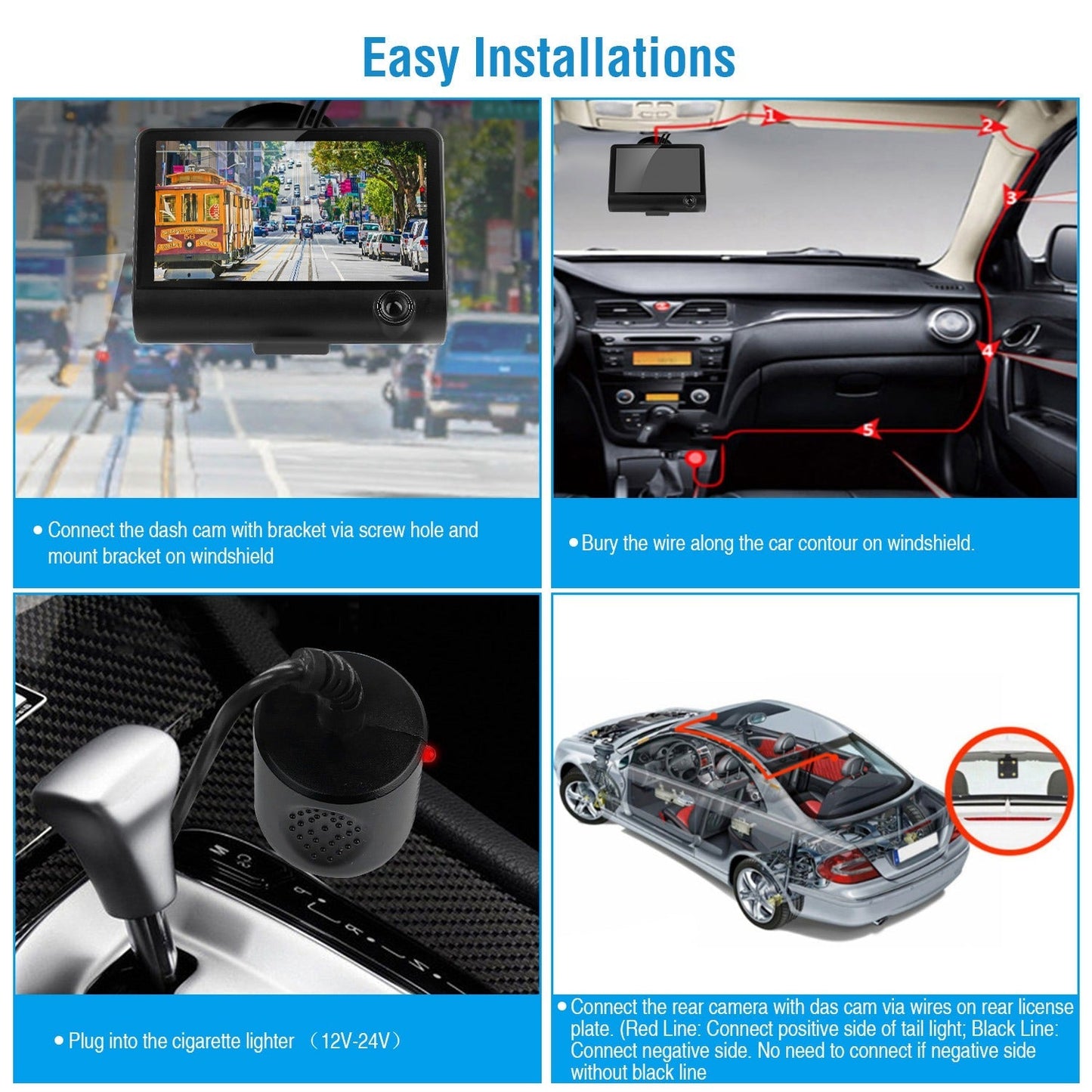 Gbruno 1296P Triple Lens Car DVR Dash Camera