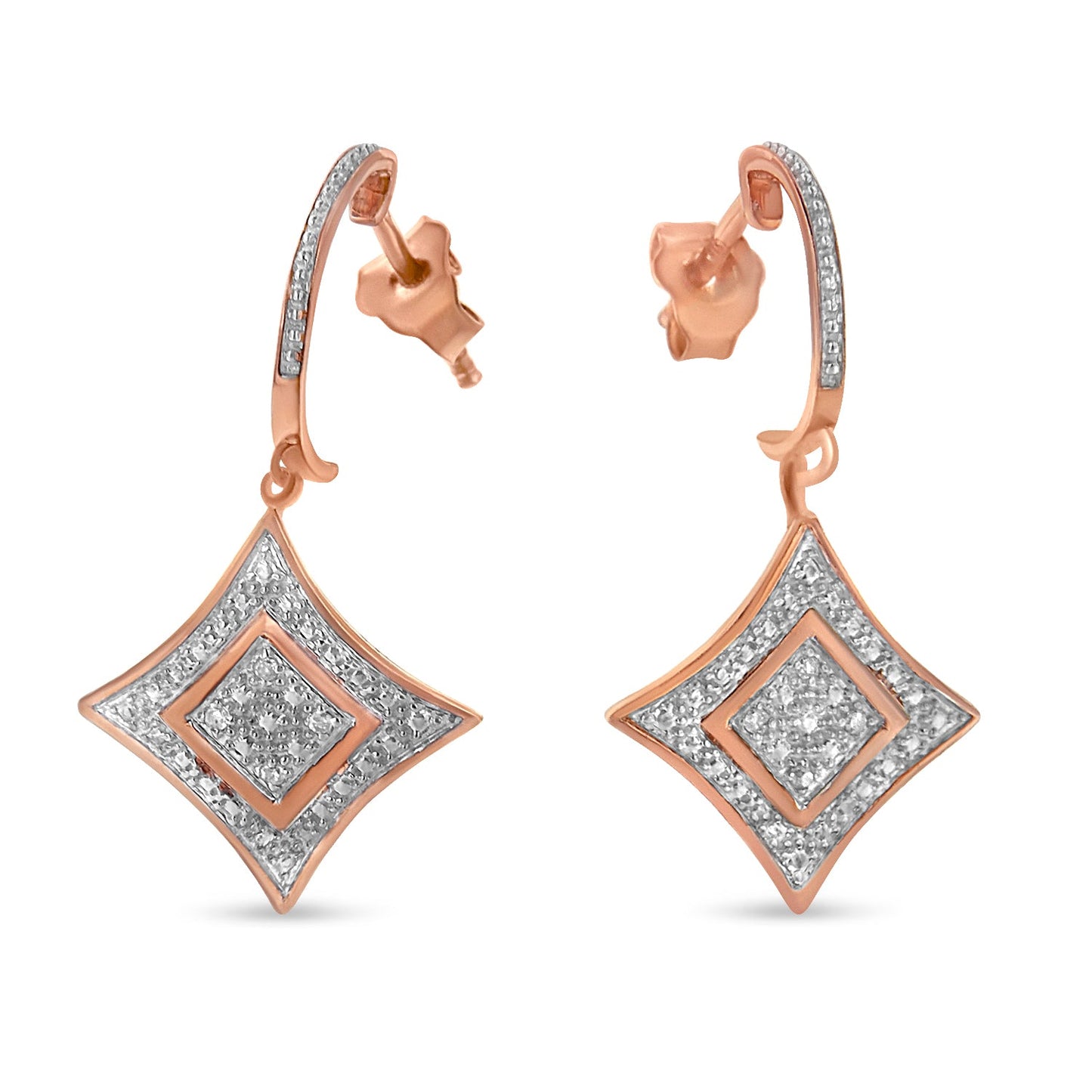 Boucles d'oreilles pendantes en argent sterling plaqué or rose 10K en forme de coussin