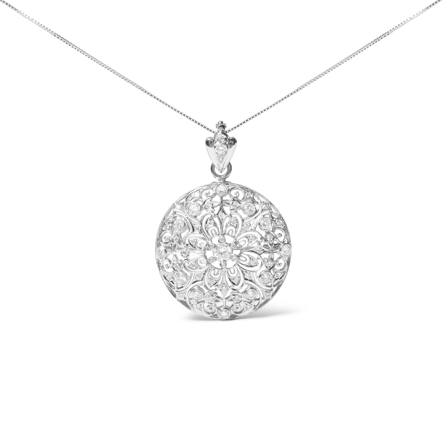 Collar y Broche de Filigrana Floral de Diamantes en Oro Blanco de 18K
