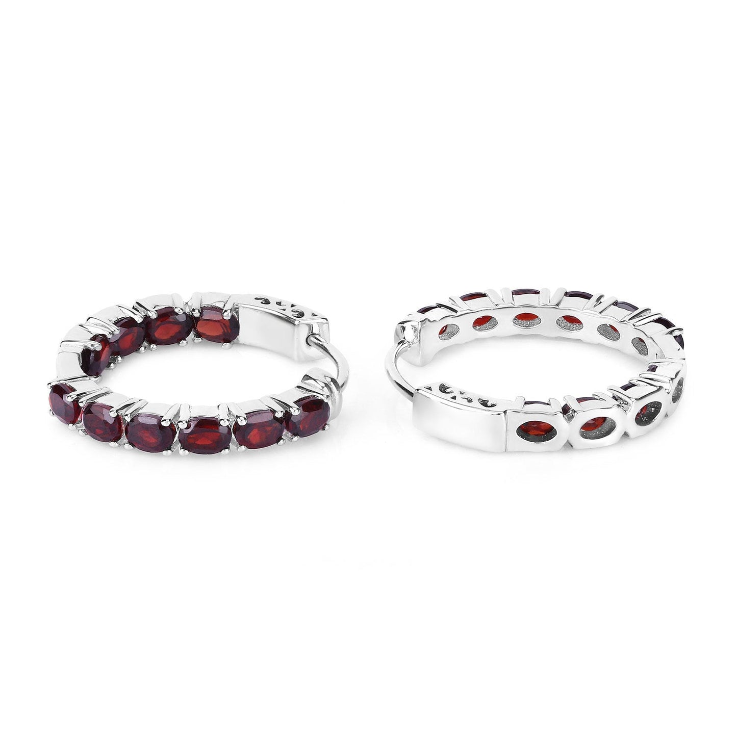 Pendientes de aro de plata esterlina con granate genuino de 4.00 quilates