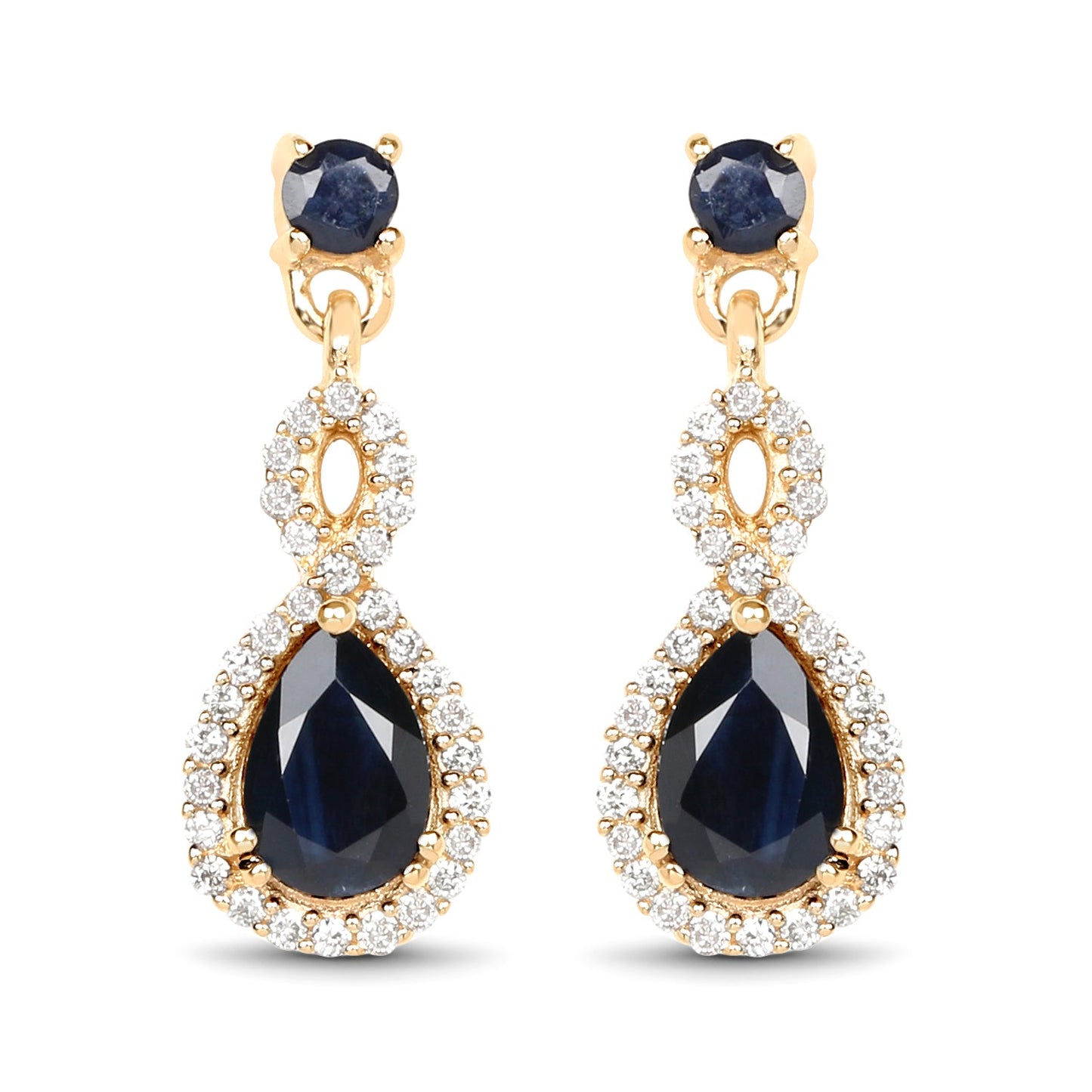 1.19 Carat Genuine Blue Sapphire and Diamond 14K Yellow Gold Earrings