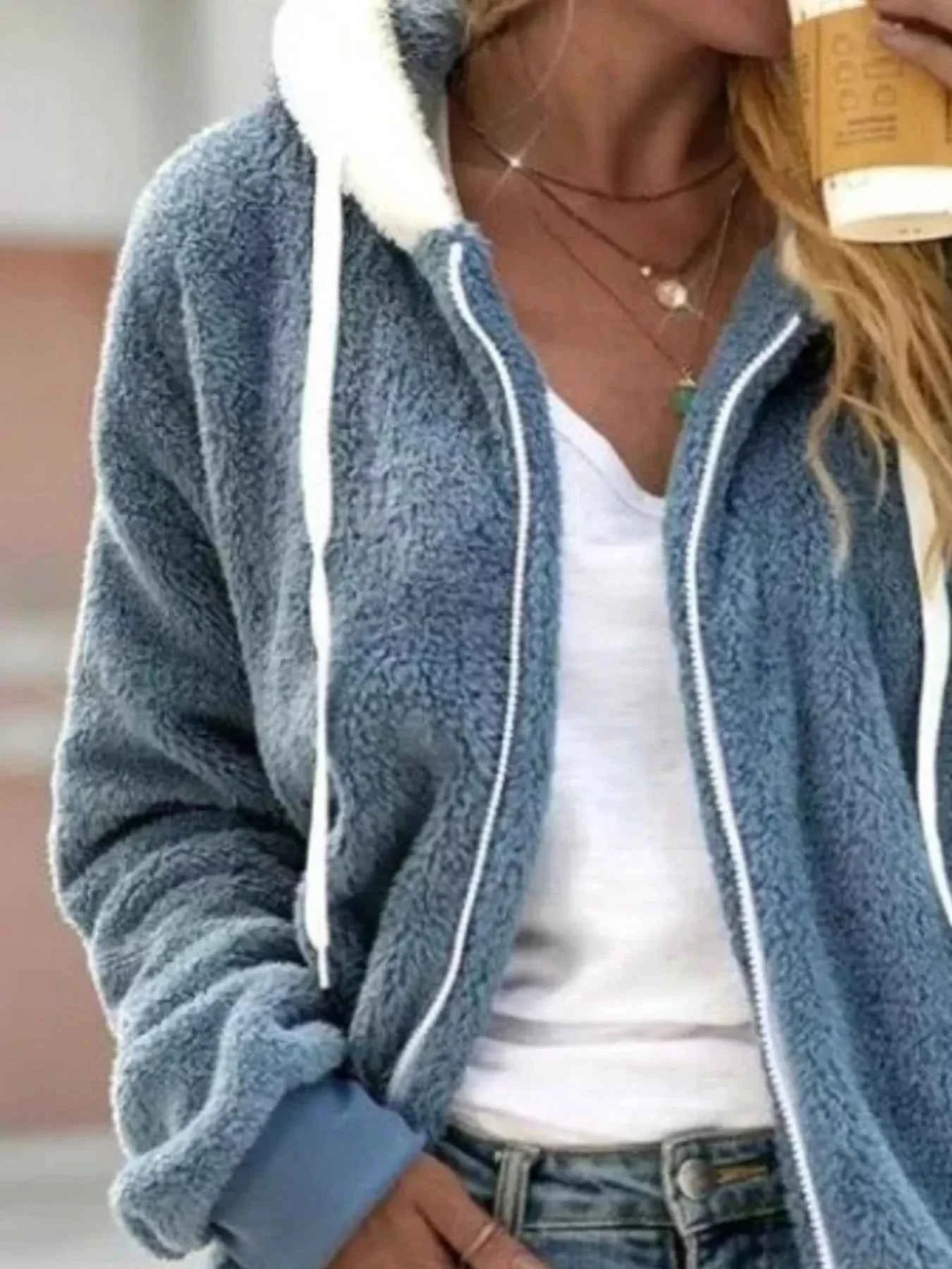 Cozy Fleece Zip-Up Hooded Jacket - Plus Size