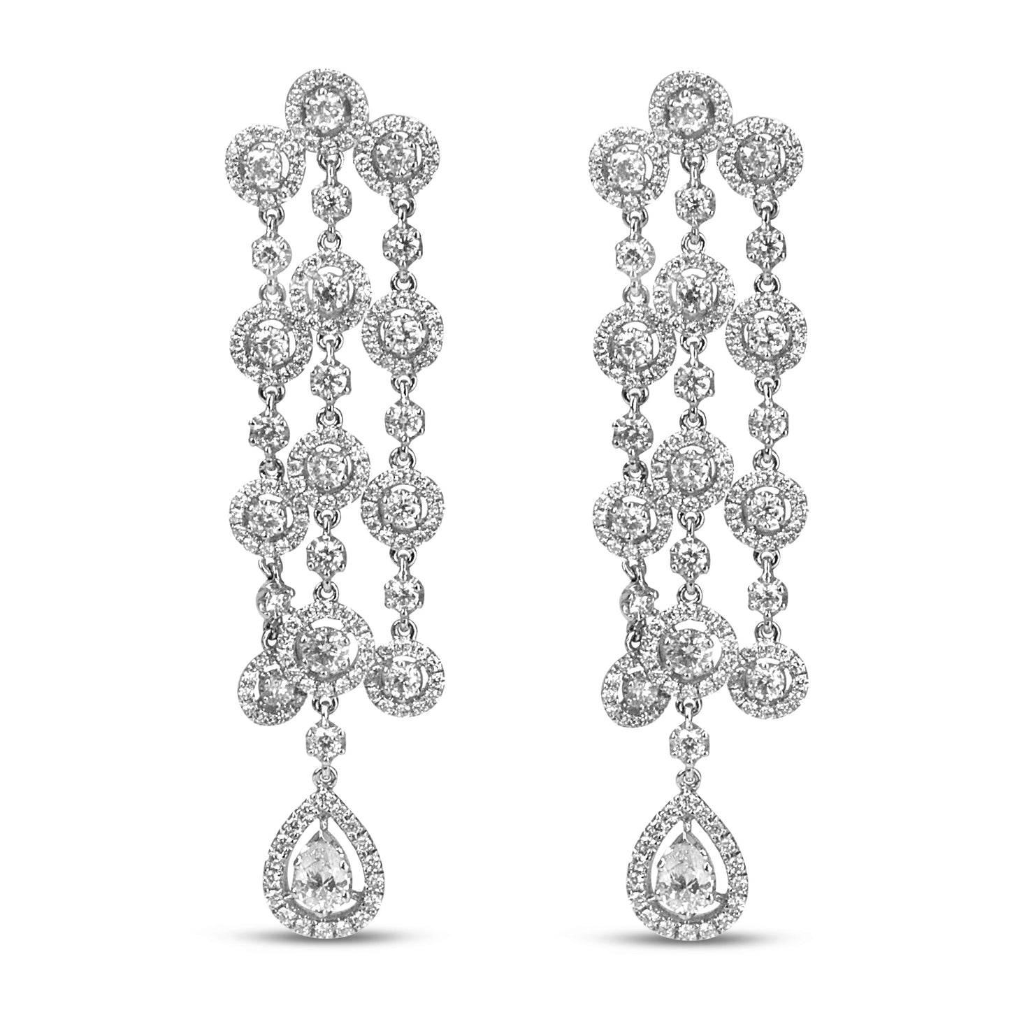 18K White Gold Diamond Double Teardrop Dangle Earrings