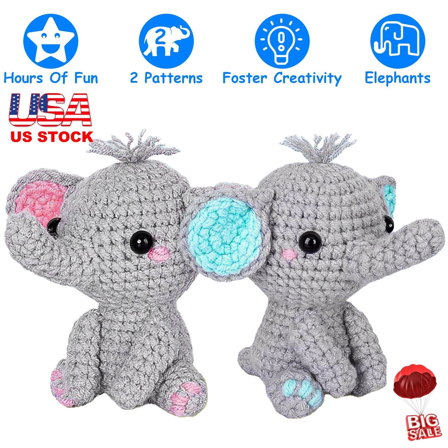 Elephant Crochet Kit for Beginners - DIY Knitting Supplies