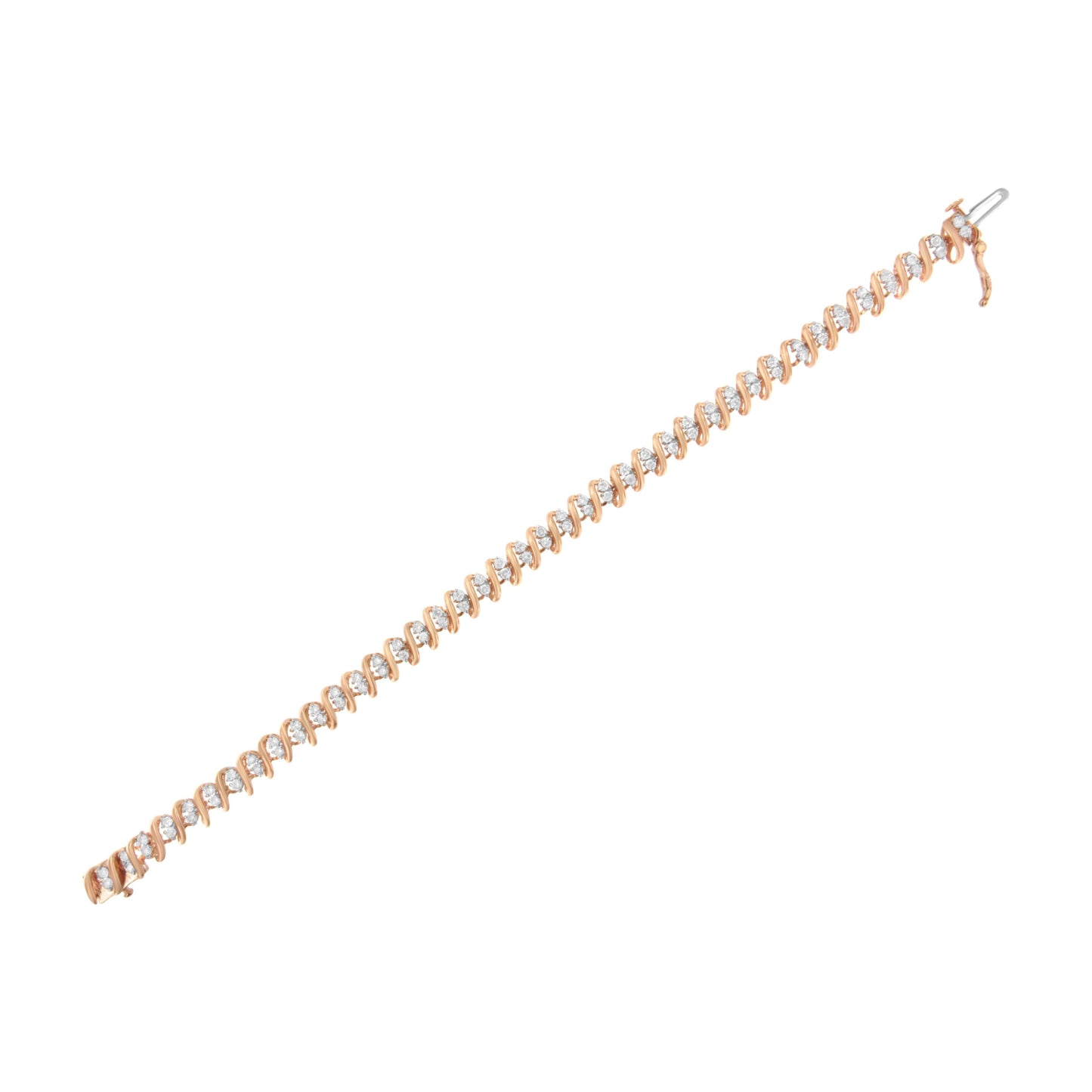 Bracelet de tennis en argent sterling plaqué or rose 14KT avec diamants en S