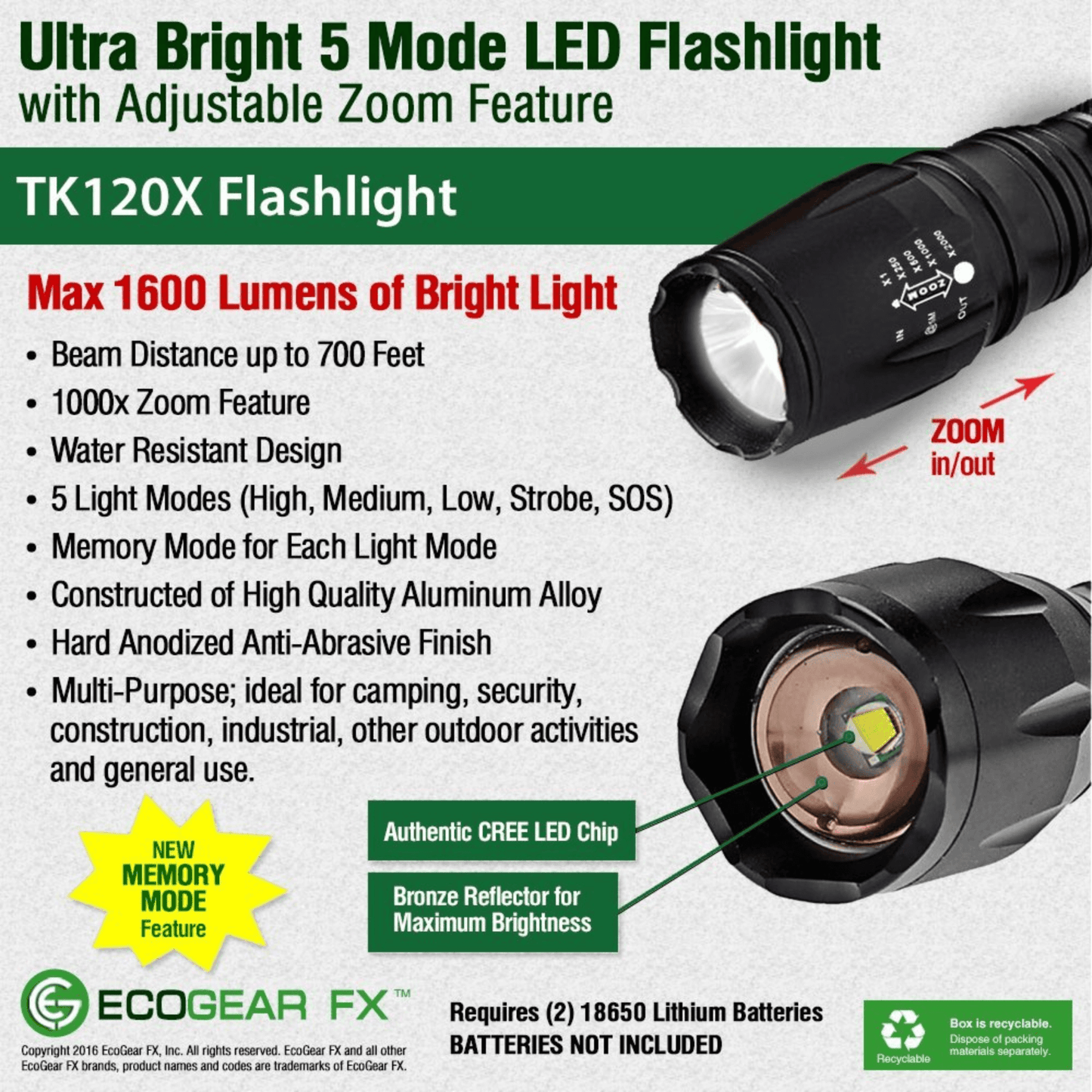 EcoGear FX TK120X LED Tactical Flashlight