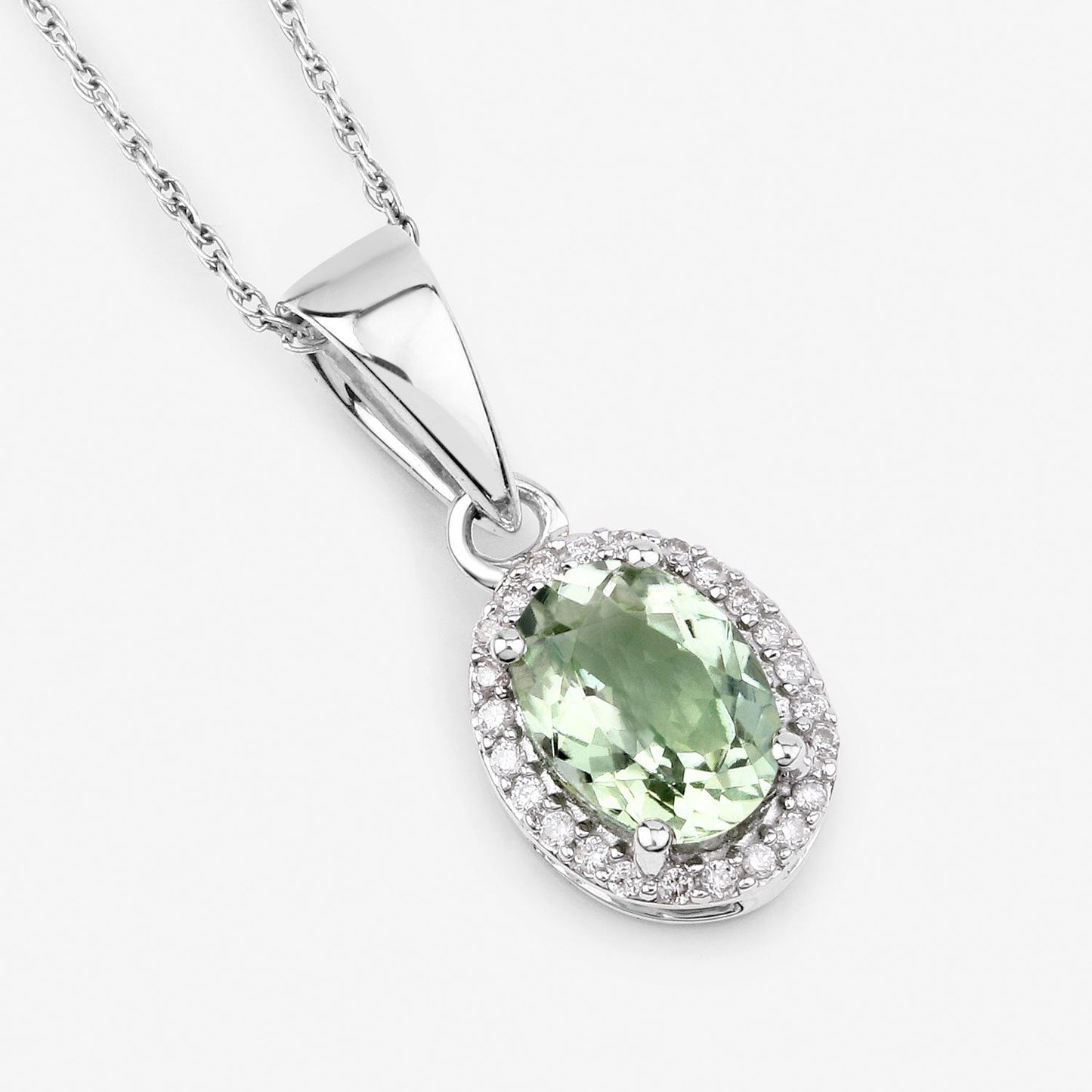 Pendentif en or blanc 14K avec tourmaline verte de 1,27 carat et diamants