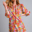 Vestido de Mujer con Estampado de Flores y Cuello con Lazo