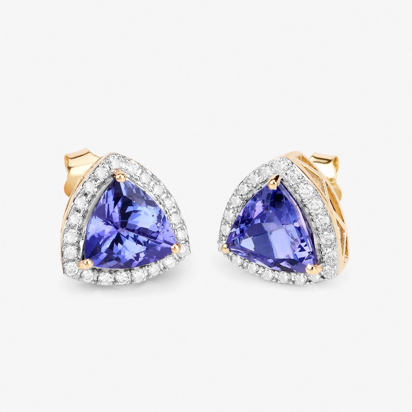 Boucles d'oreilles en tanzanite véritable de 3,82 carats et diamants blancs en or 14K