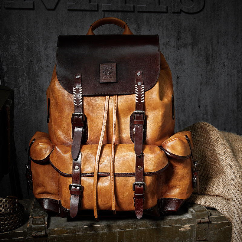 Mochila de Viaje de Cuero para Hombre de Gran Capacidad First Layer