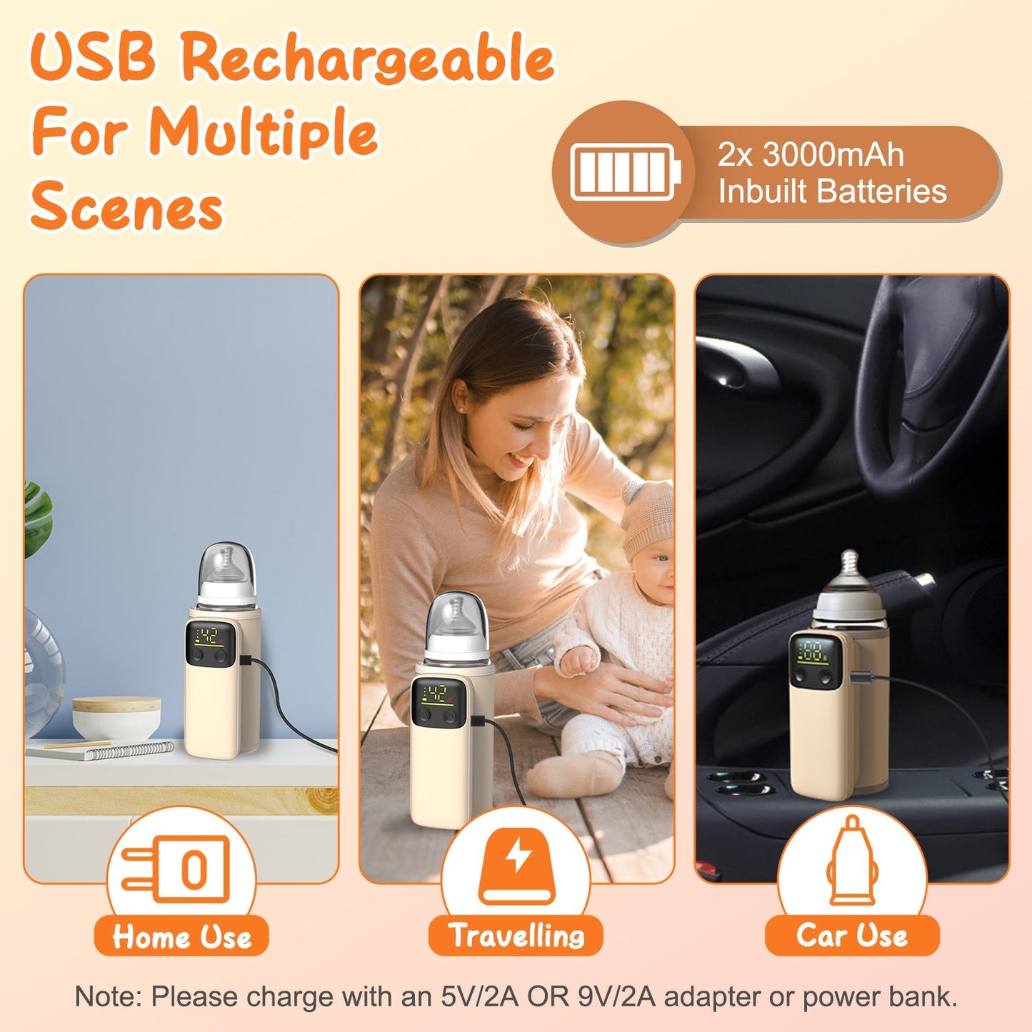 Portable Baby Bottle Warmer with Night Light