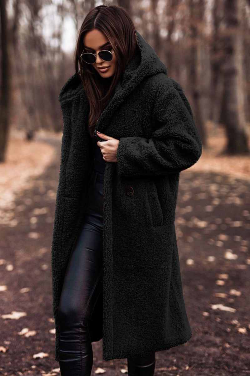 Elegant Plush Faux Fleece Long Coat for Women