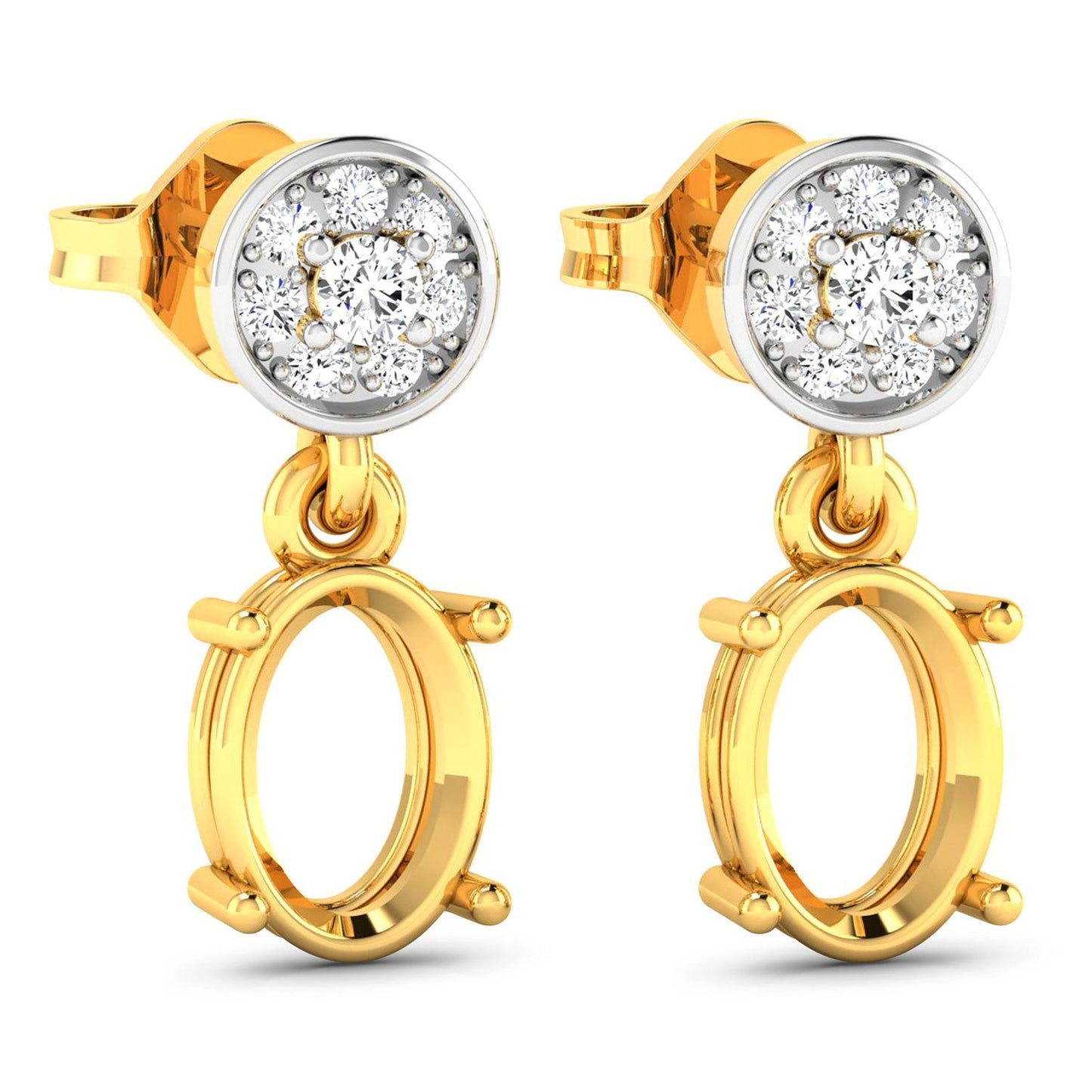 0.11 Carat Genuine White Diamond 14K Yellow Gold Semi Mount Earrings