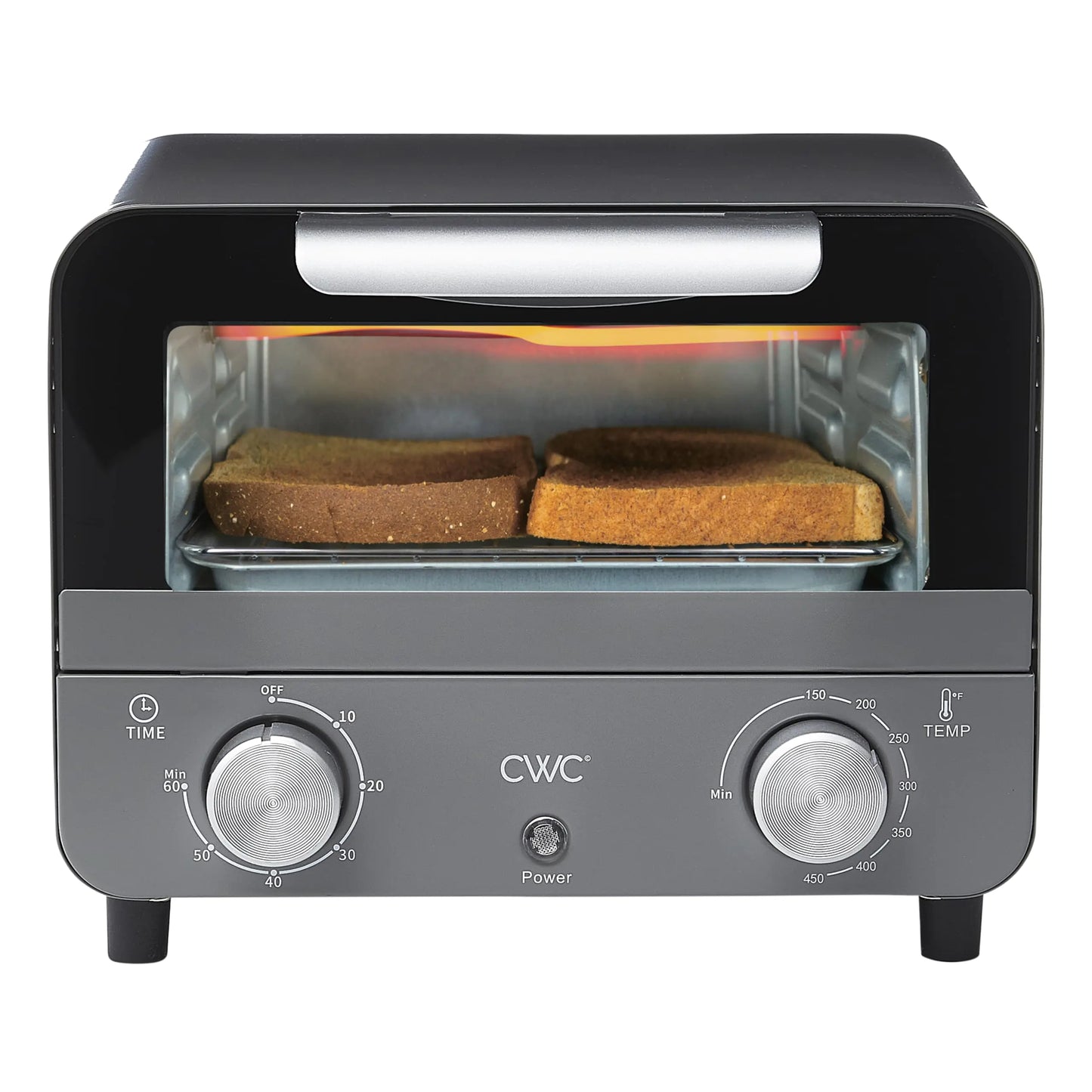 COOK WITH COLOR Mini Toaster Oven - 600W Precision Timer, Auto Shutoff, Grey