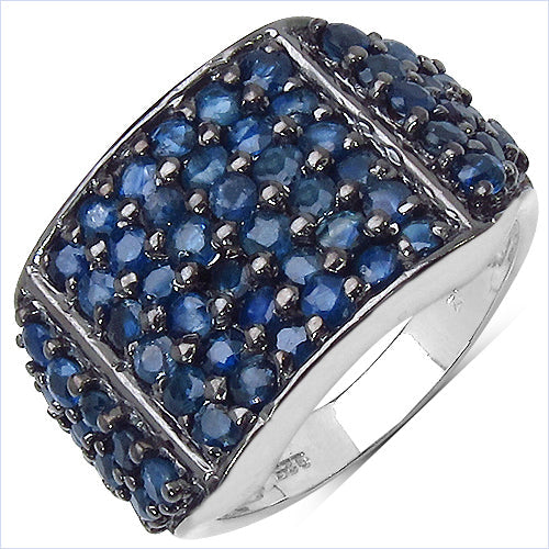 Bague en argent sterling avec saphir bleu véritable de 2,86 carats