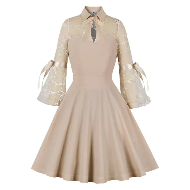 Robe de fête rétro en maille brodée élégante des années 1950