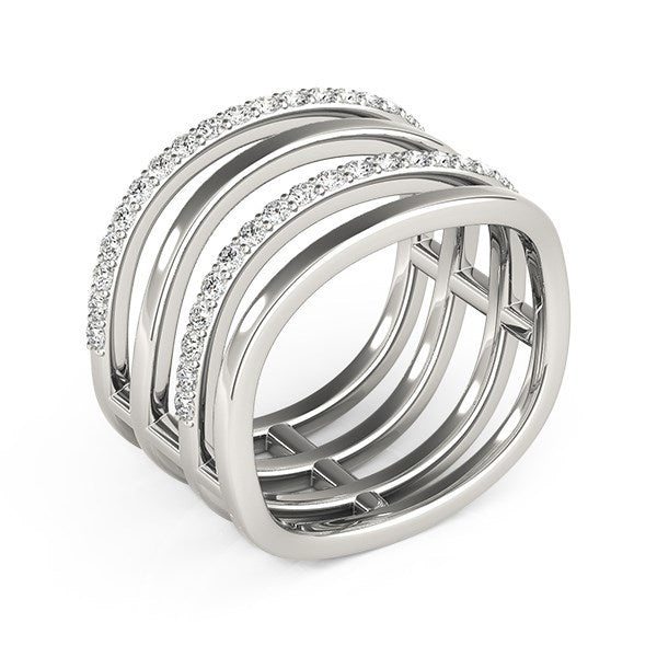 Anillo de diseño de múltiples bandas de oro blanco de 14k con diamantes
