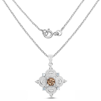 3.00 Carat Smoky Quartz & Topaz .925 Sterling Silver Pendant
