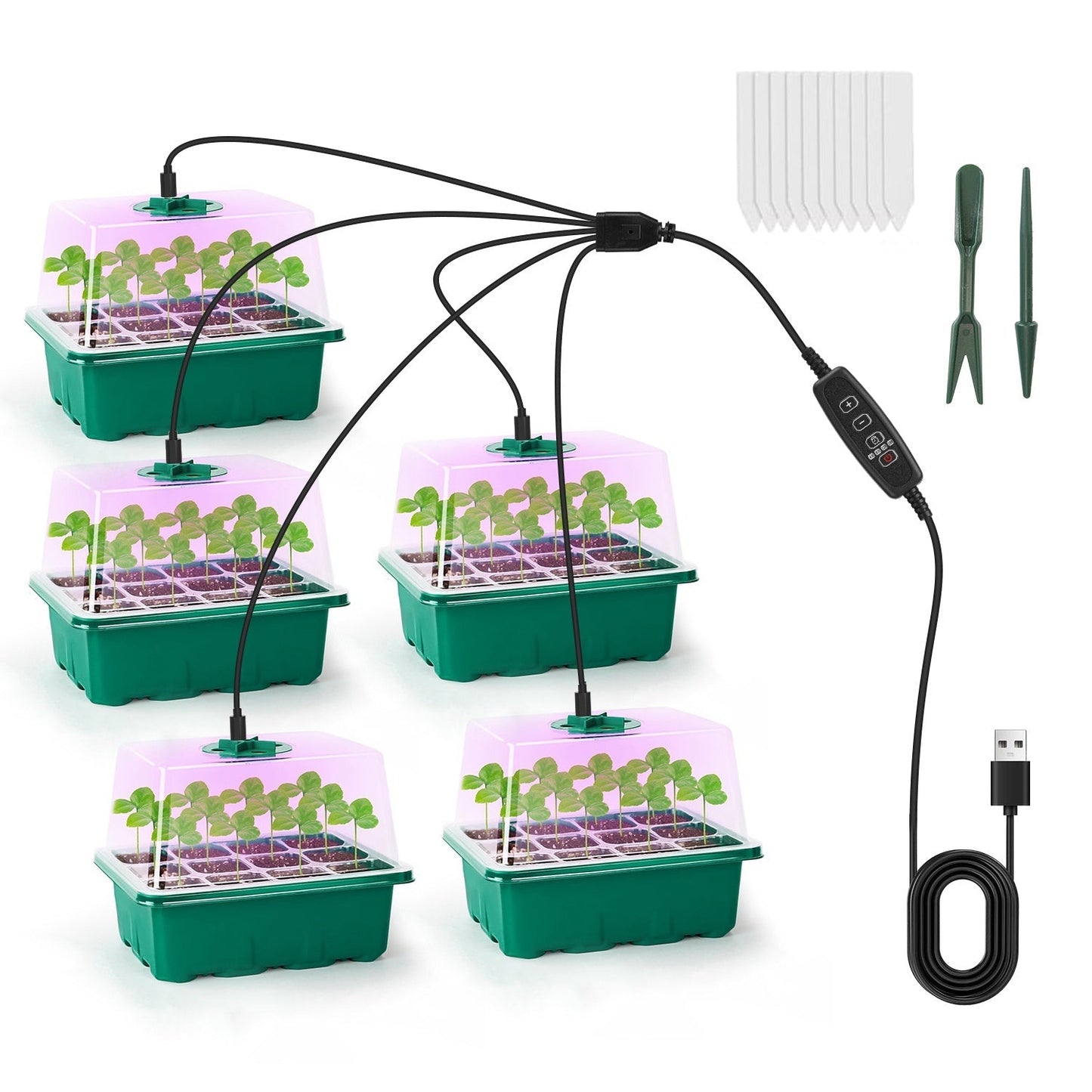 5-Pack Seed Starter Tray with Grow Light and Humidity Dome