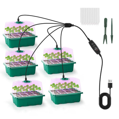 5-Pack Seed Starter Tray with Grow Light and Humidity Dome