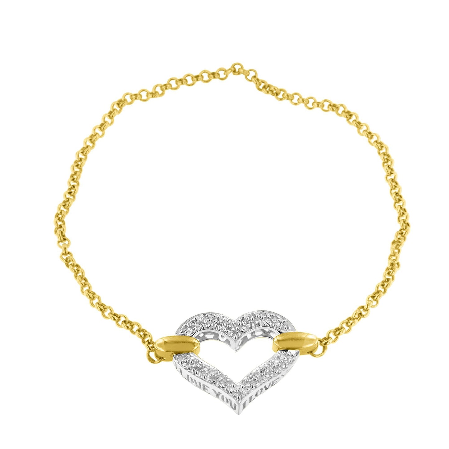 Pulsera de encanto de corazón de diamante de dos tonos de oro de 10K - 1/4 Cttw