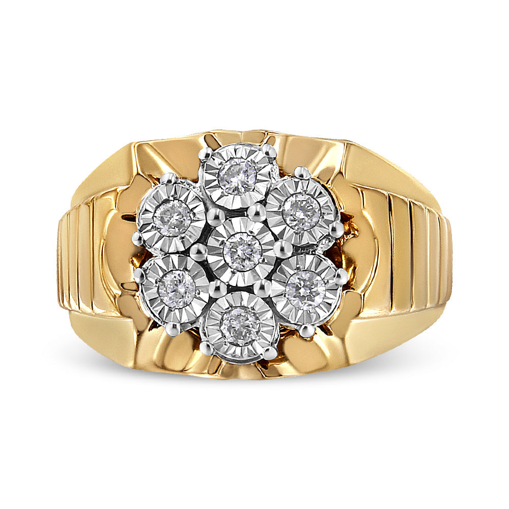 Men's 14K Yellow Gold Plated Sterling Silver Diamond Cluster Ring - Size 10