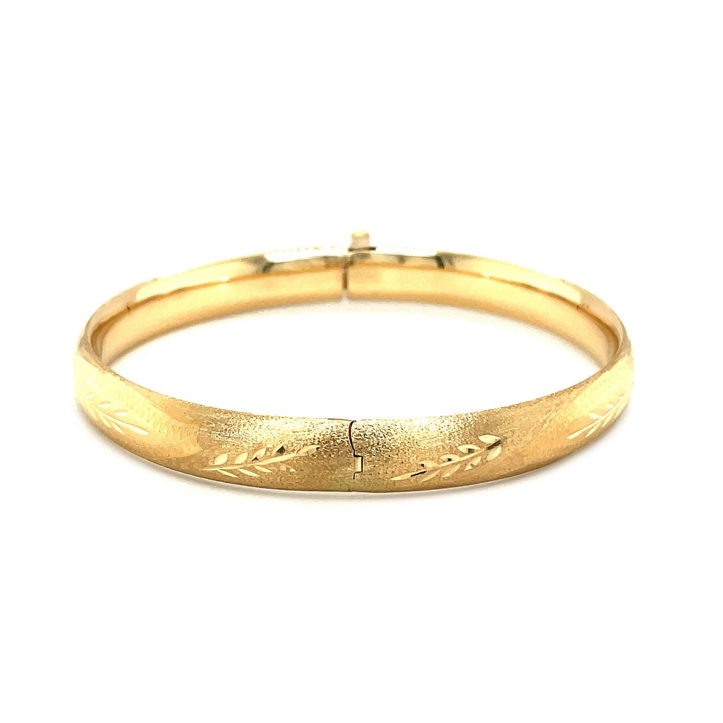Classic Floral Carved Bangle in 14k Yellow Gold