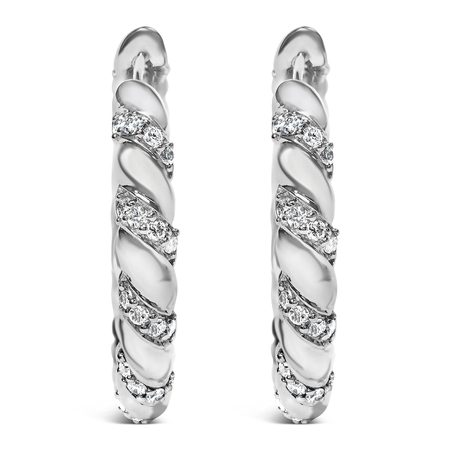 Boucles d'oreilles créoles en diamant cultivé en laboratoire en or blanc 14K