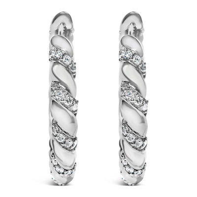 14K White Gold Lab Grown Diamond Swirl Hoop Earrings