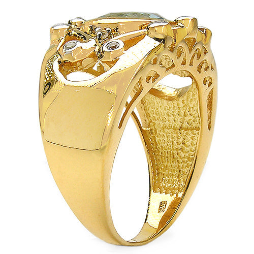 Anillo de Topacio Azul y Topacio Blanco Bañado en Oro Amarillo de 14K