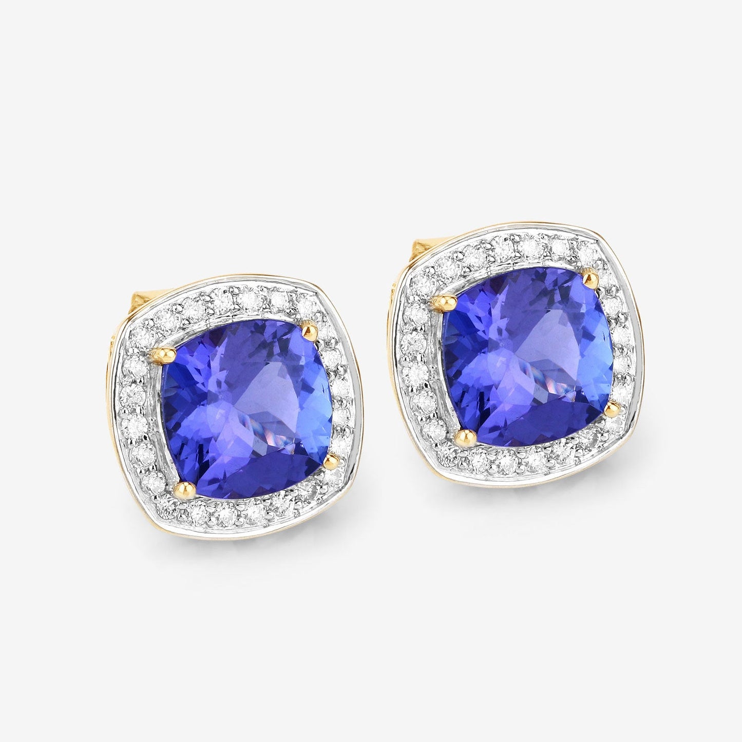 5.98 Carat Genuine Tanzanite and White Diamond Earrings in 14K Gold