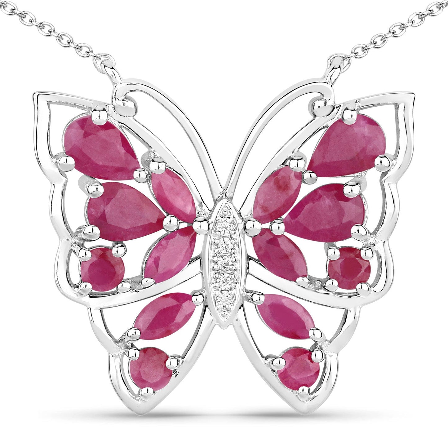 Collier en rubis véritable de 2,88 carats et zircon blanc en argent sterling