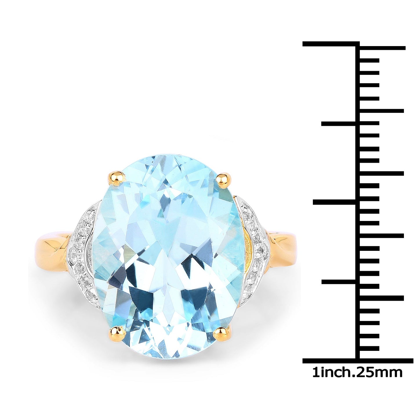 14K Yellow Gold Plated Blue Topaz & White Topaz Ring