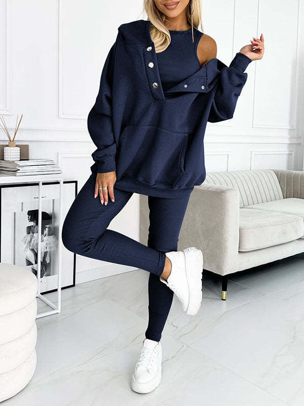 Ensemble de sport pour femmes en 3 pièces avec sweat à capuche et pantalons