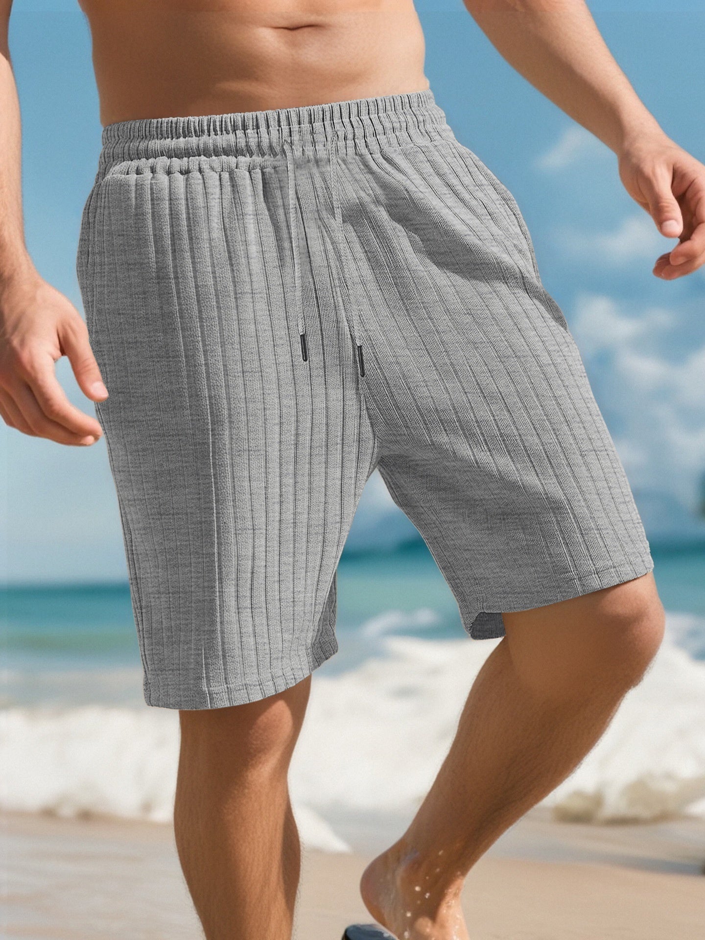 Men's Striped Jogger Shorts with Multi-Bag Design