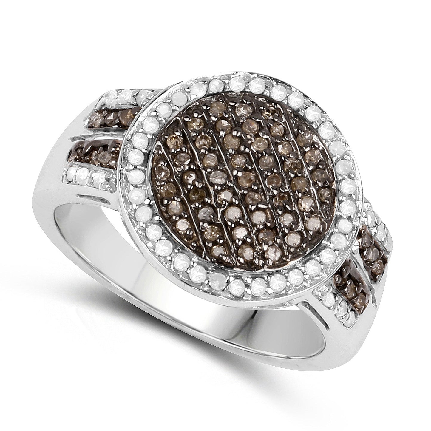 0.44 Carat Genuine Champagne and White Diamond Sterling Silver Ring