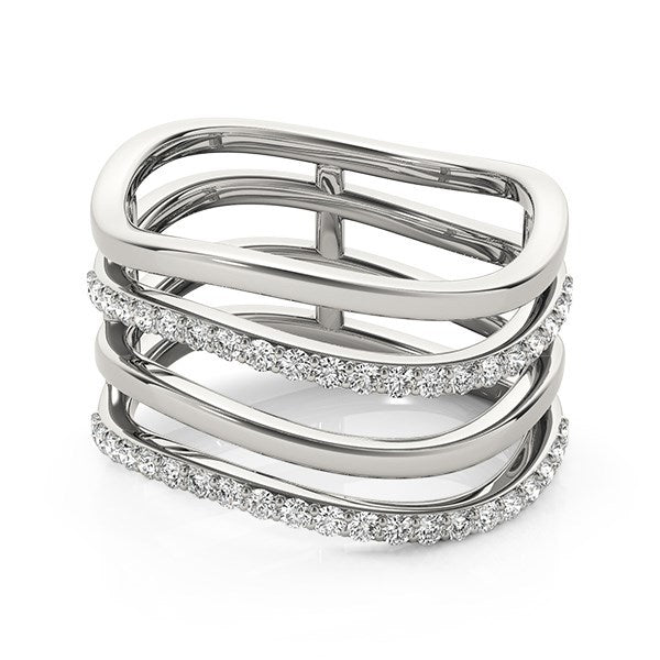 Anillo de diseño de múltiples bandas de oro blanco de 14k con diamantes