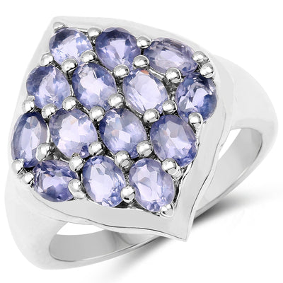 Bague de fiançailles en argent sterling .925 avec iolite véritable de 2,38 carats