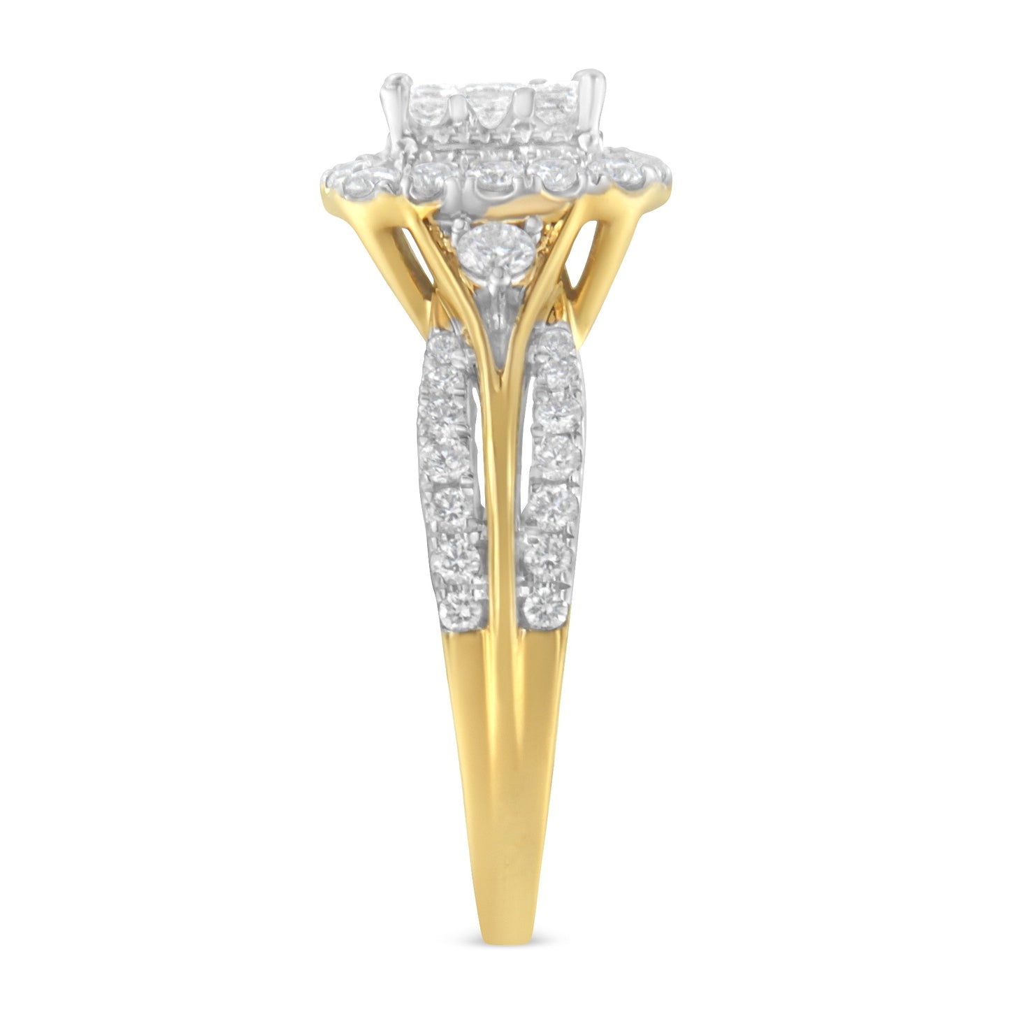 10K Yellow Gold 1.0 Cttw Diamond Composite Cushion Halo Engagement Ring