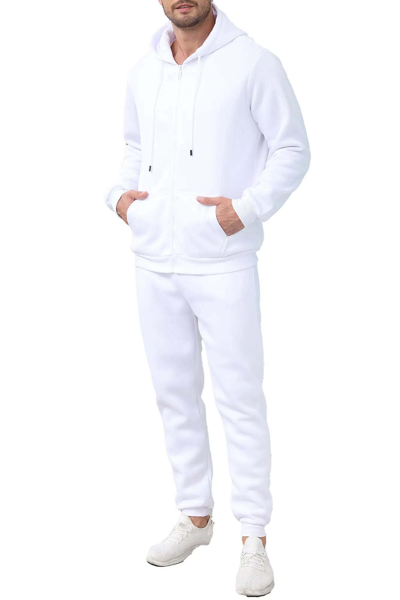 Conjunto de chándal blanco para hombre Mlgaril de 2 piezas - Sudadera con cremallera completa y pant